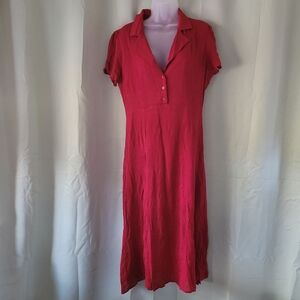 NWOT Audrey 3+1 Red Collared Short Sleeve Midi Dress 100% Rayon